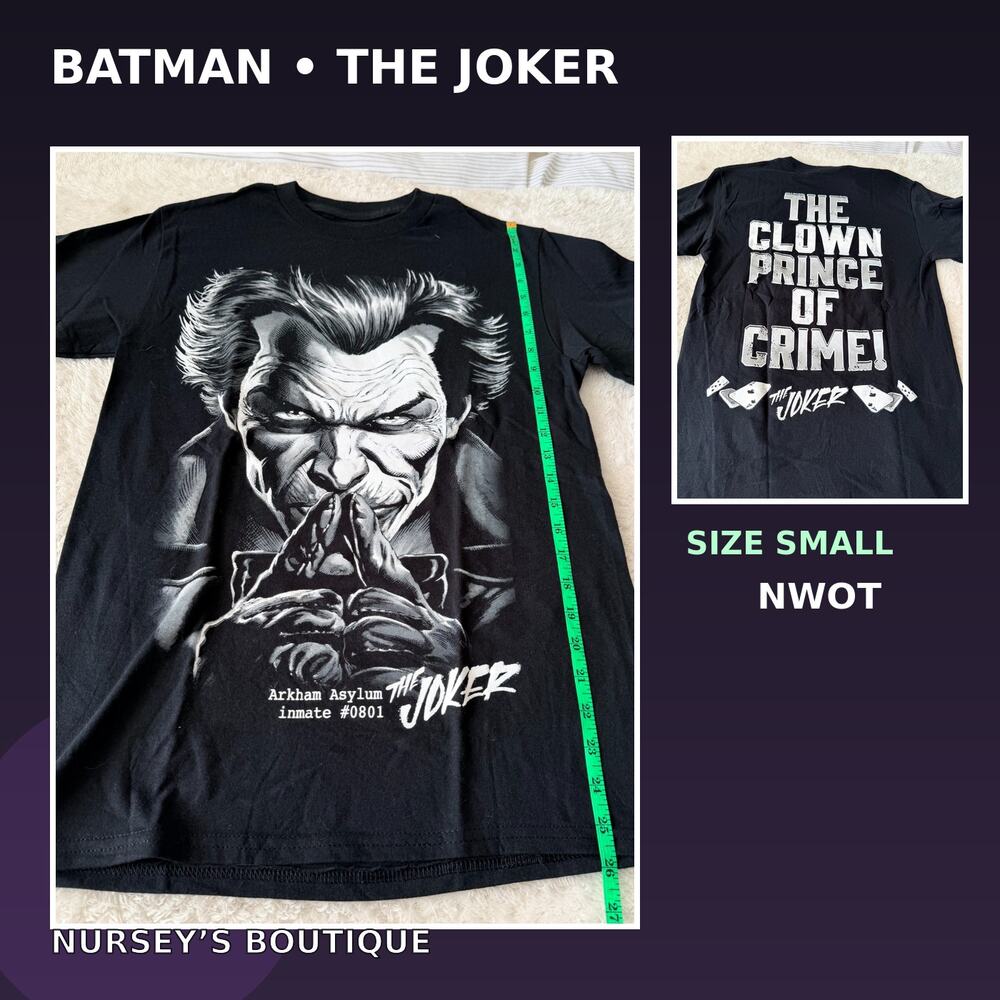 Batman Joker Arkham Asylum Inmate 0801 Black Graphic Tee S NWOT